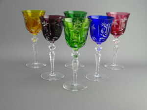 6 verres cristal overlay Artisanat de Lorraine